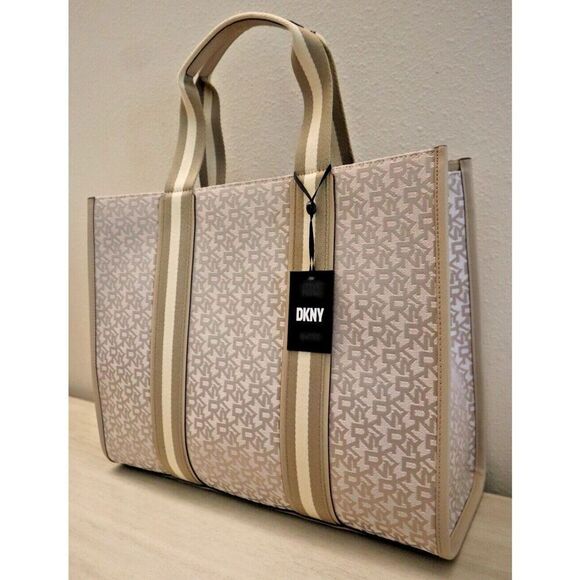DKNY R41AFD61-gu0 Women's Beige Monogram Cassie Large Book Tote Bag - Picture 7 of 16